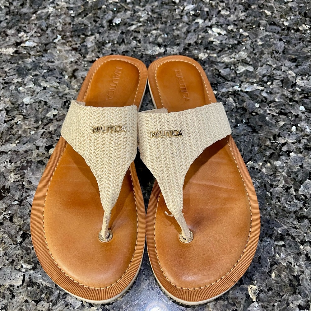 Nautica Women’s Cream Ziya Slip-on Sandals with Woven Strap Size 9.5